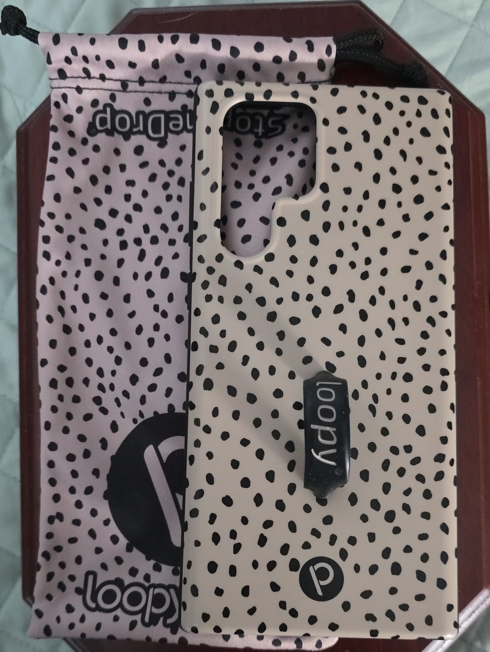 Loopy Case Pink Phone Case with Black Dalmatian Spots and Ring
